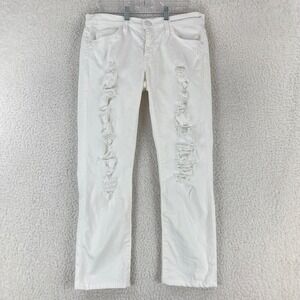 Current/Elliott White The Fling Tattered Cropped Jeans Womens Mid-Rise Size 26‎